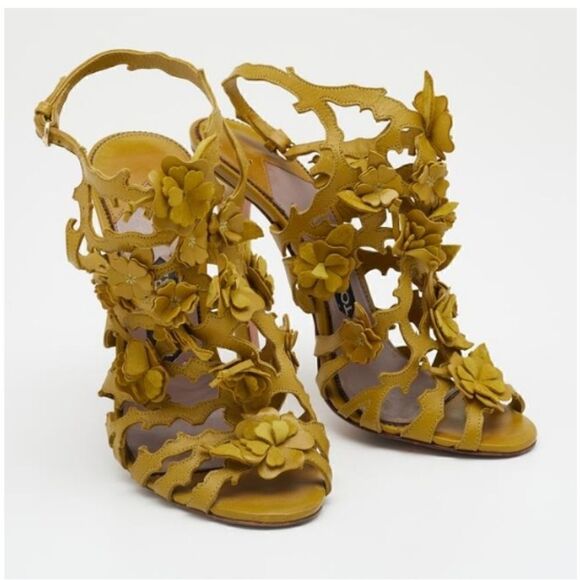 Tom Ford Heels Mustard Yellow Floral Slingbacks  Size 39 / US 8.5 Women's - Picture 2 of 6